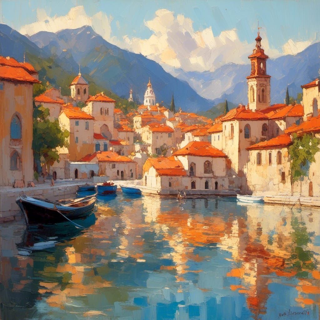 Picturesque Montenegro Town in Dreamy Impressionism