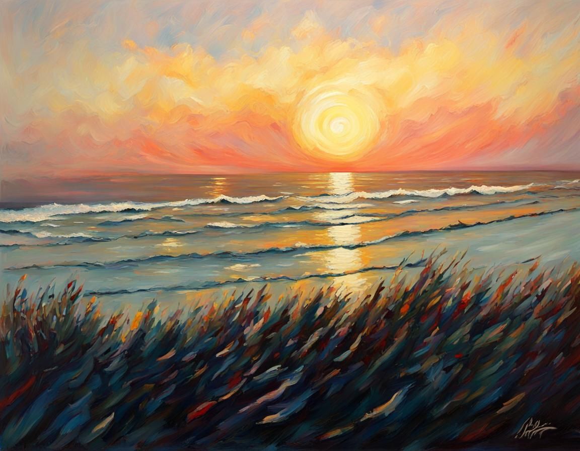 Daytona Beach Sunrise: Neo-Impressionist Impasto Painting