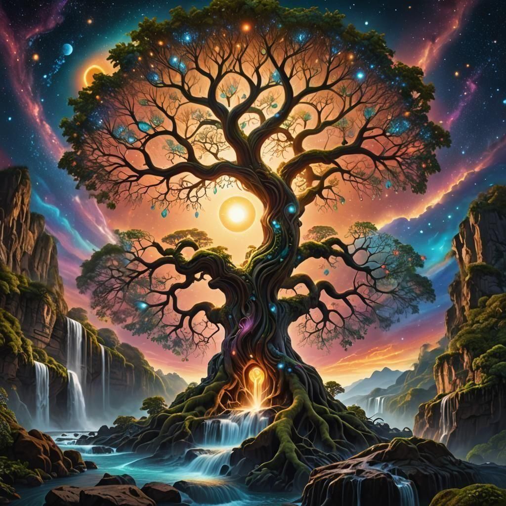 Tree of Life: Cosmic Sunrise Digital Painting