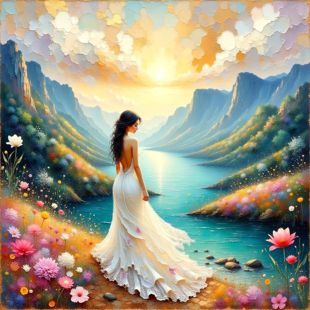 Ethereal Impressionistic Landscape in Metallic Watercolor