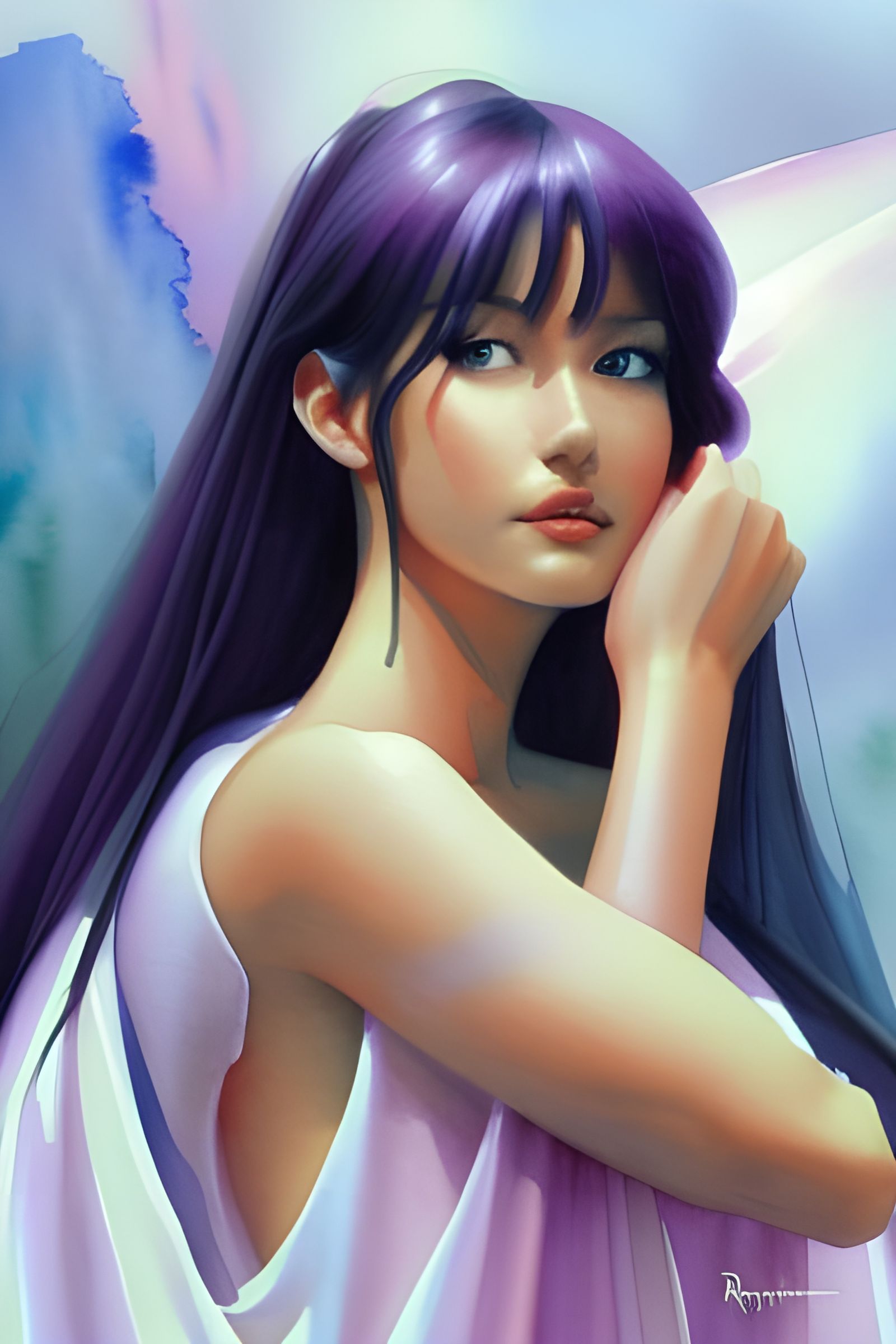 Beautiful Woman Portrait in Watercolor Cell Shading