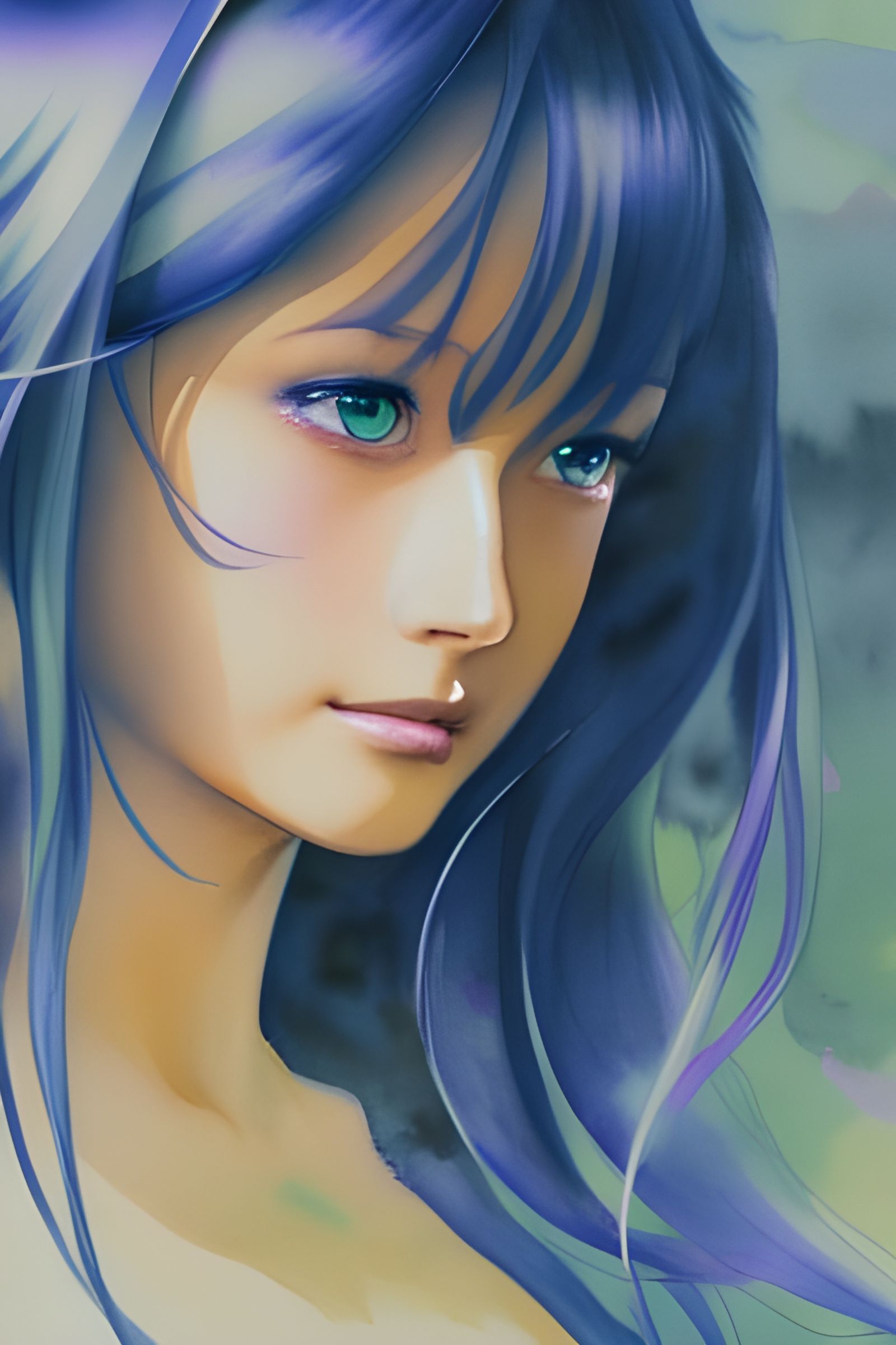 Ethereal Woman Portrait in Watercolor Style