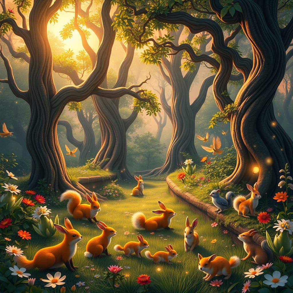 Mystical Forest Creatures in Vibrant Colors