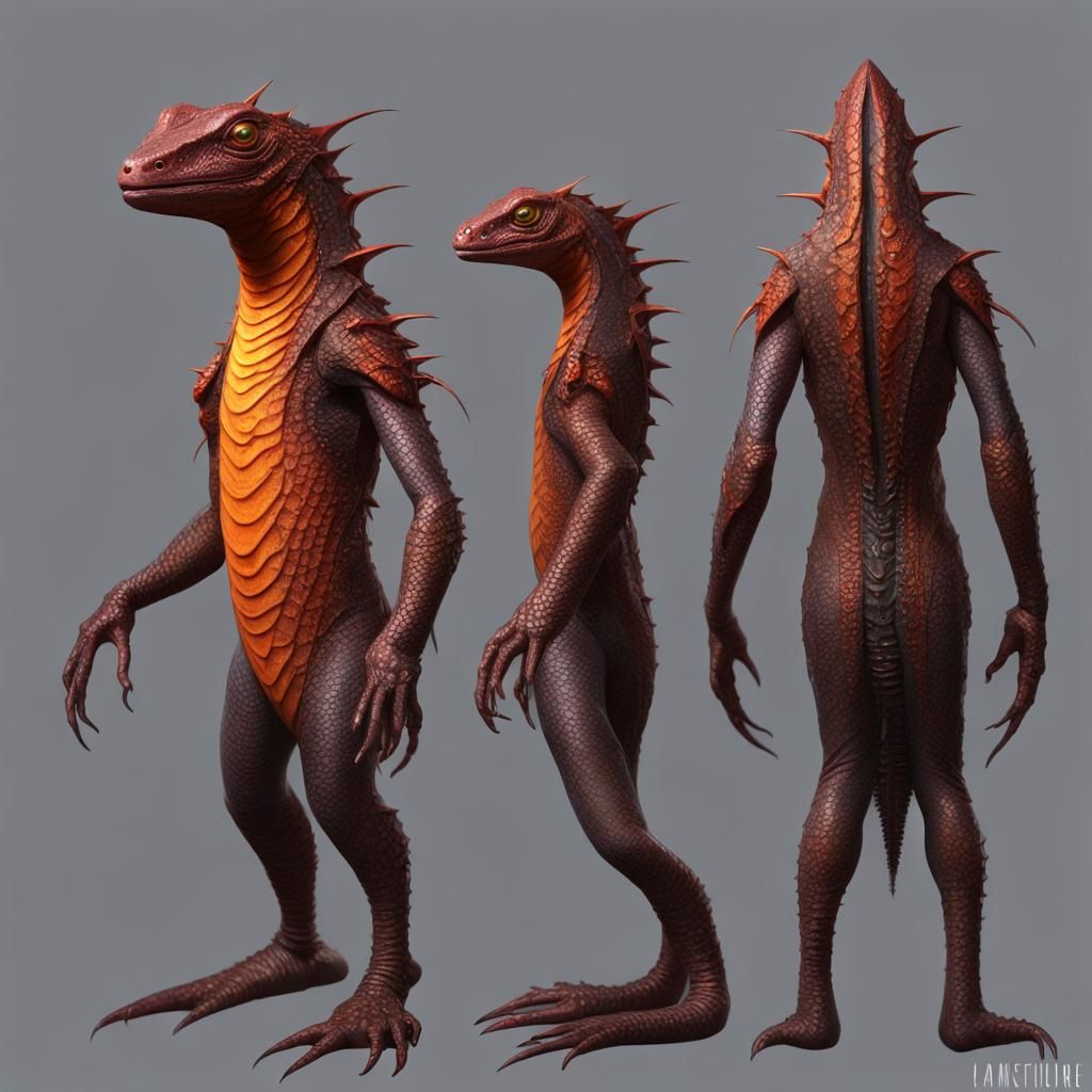 Maroon Scaled Reptile-Human Hybrid with Wings