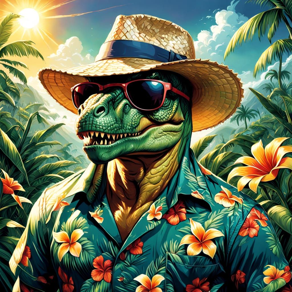 T-Rex on Vacation: Comic Book Art Style