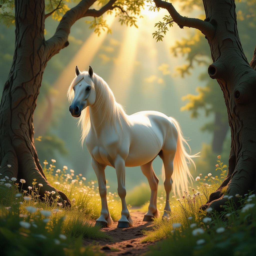 Majestic Horse in Enchanted Forest Clearing