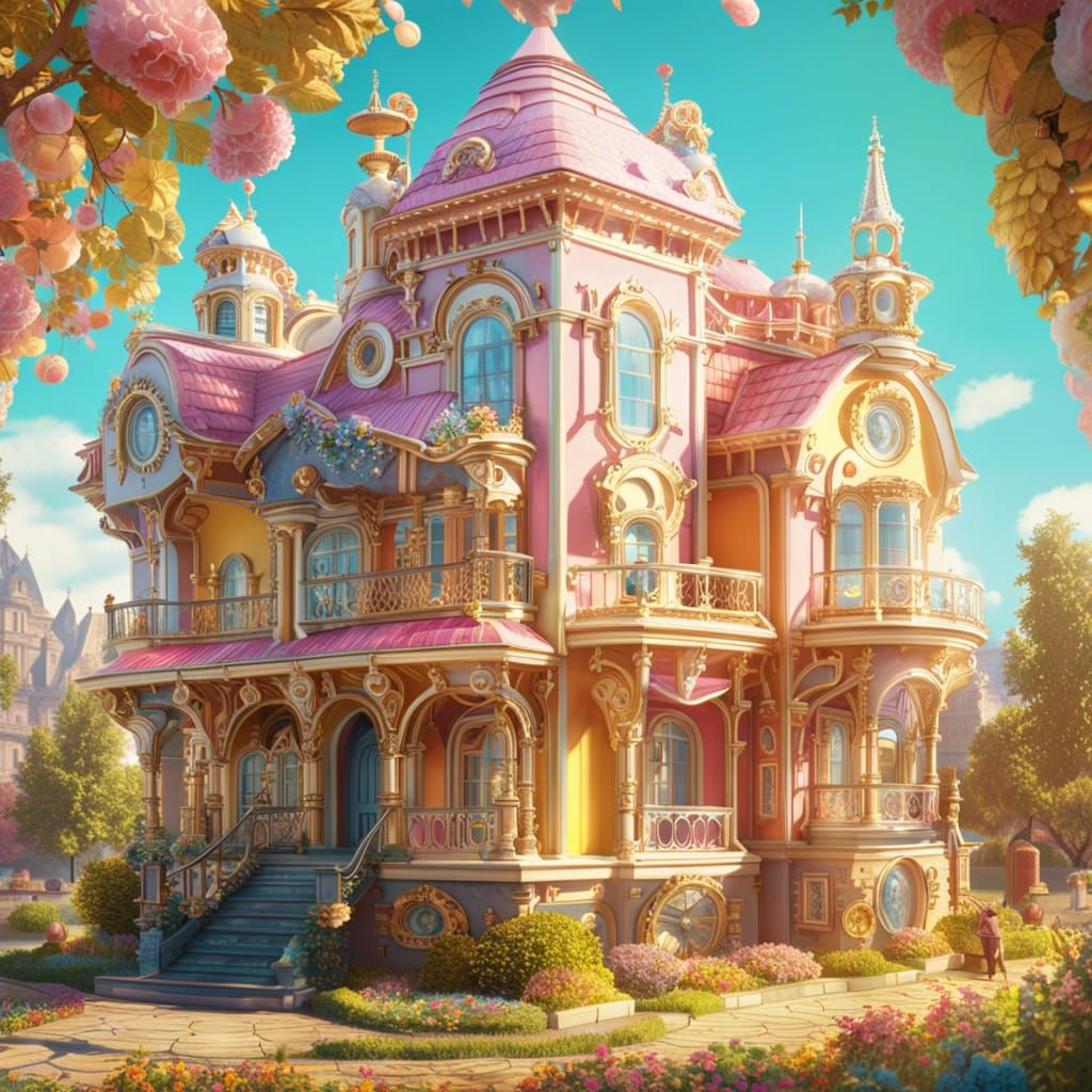 Baroque-Pastel Steampunk House Made of Cheese and Diamonds
