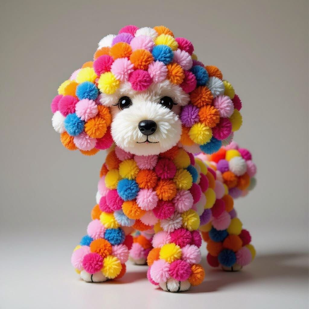 Colorful Poodle Figurine in Pop Surrealist Style