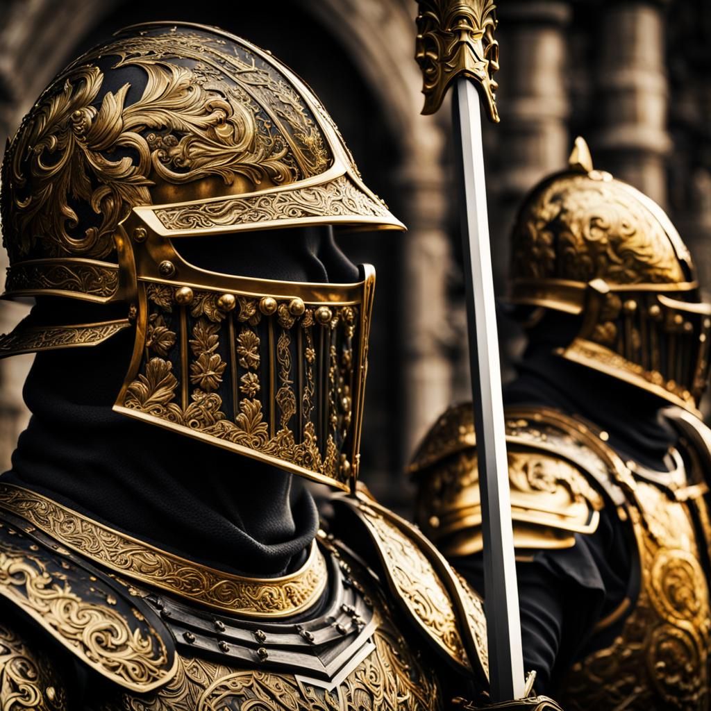 Knights in Gold Praying Before Epic Battle