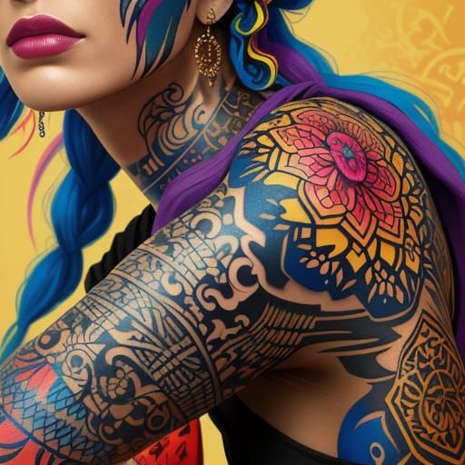 Vibrant Tattoo Art of a Woman in Graffiti Style