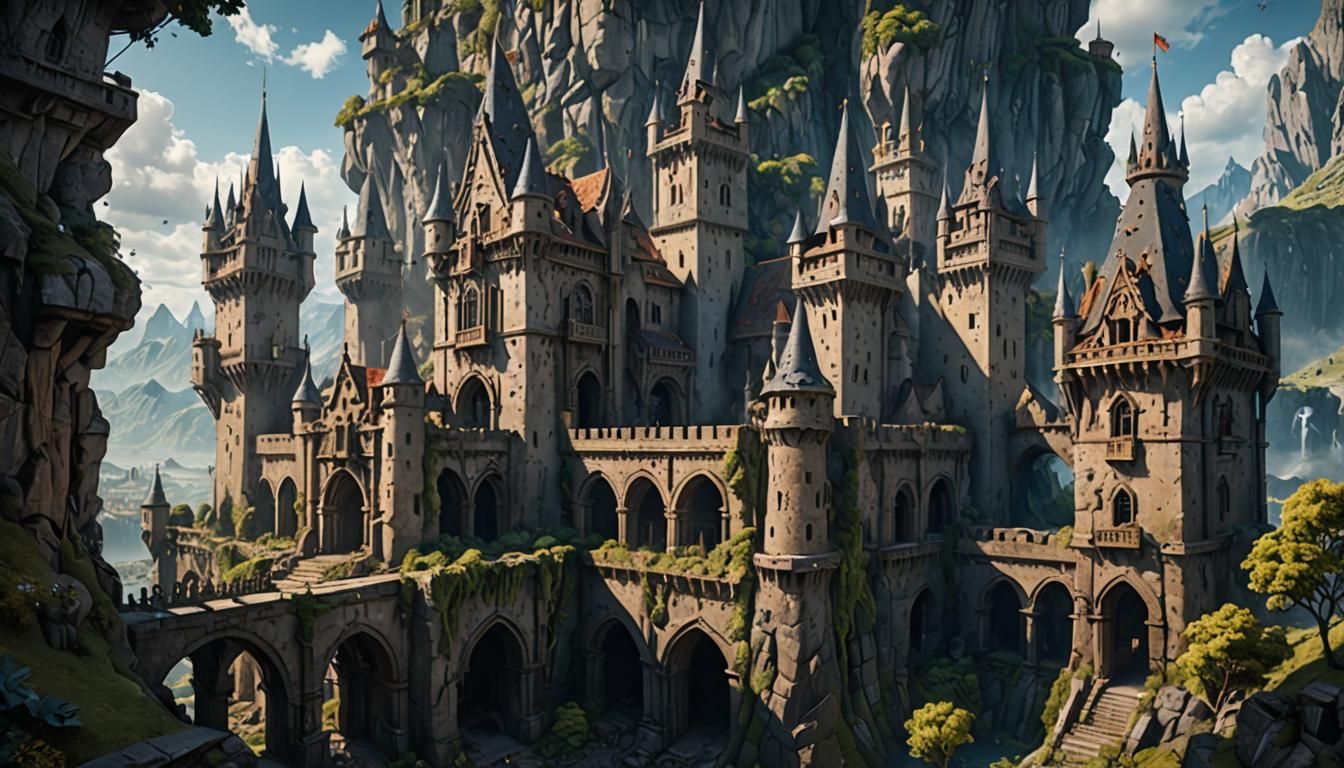 Fantastical Citadel Matte Painting in the Mountains