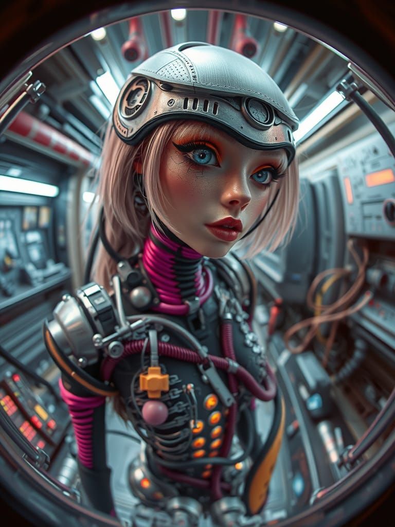 Futuristic Cyborg with Biomechanical Details as Digital Art