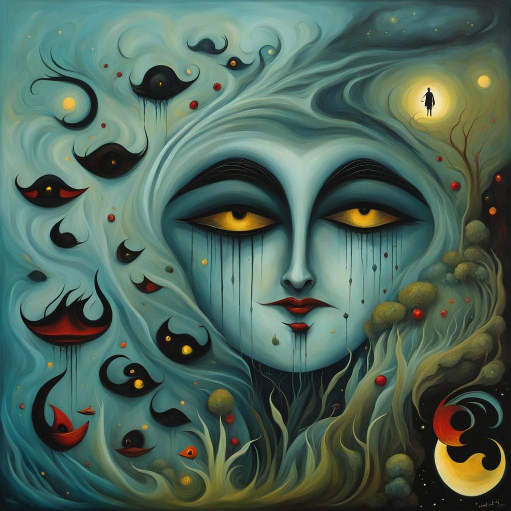 Surreal Boy in Anguish: Impasto Gouache Masterpiece