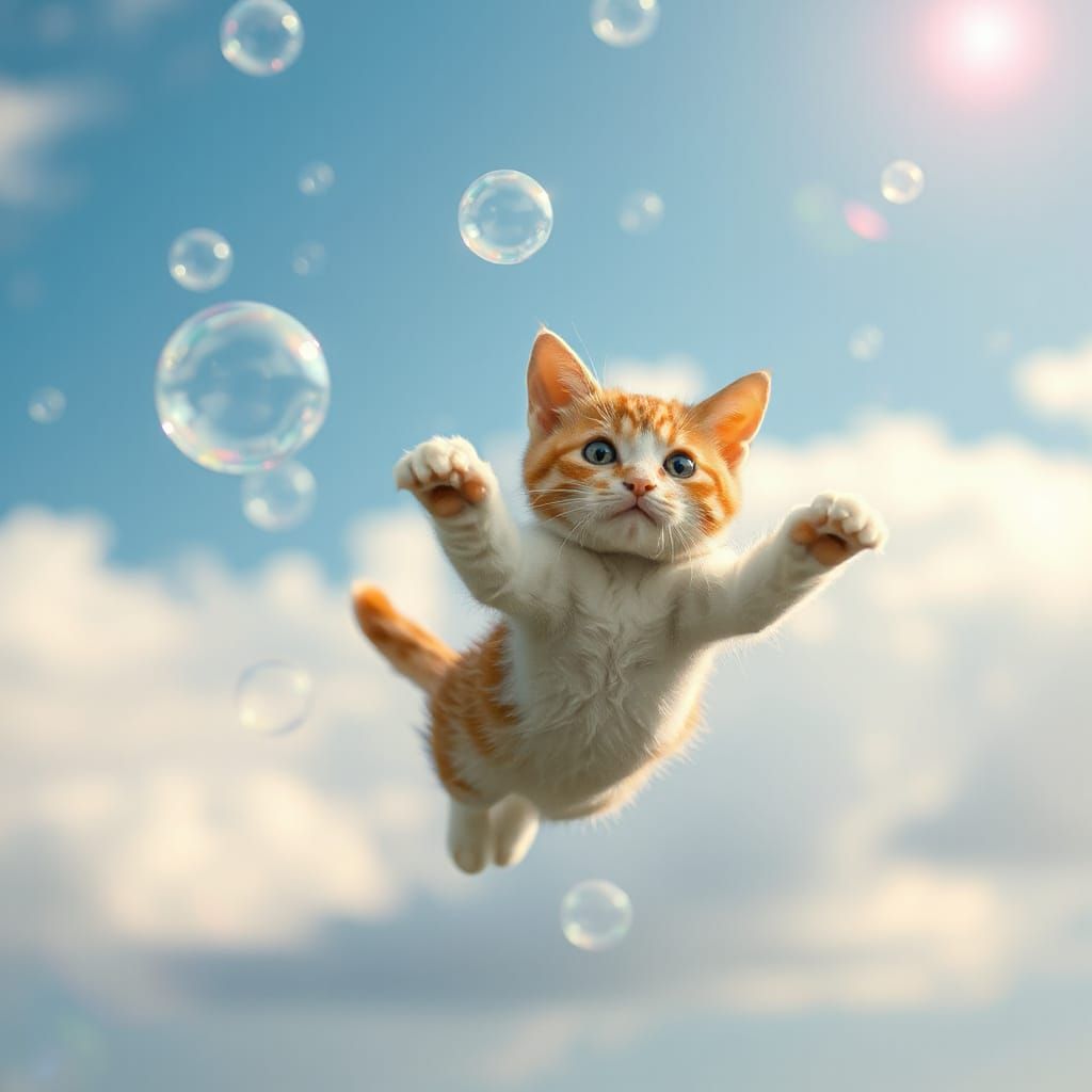 Cat Floating in a Bubble