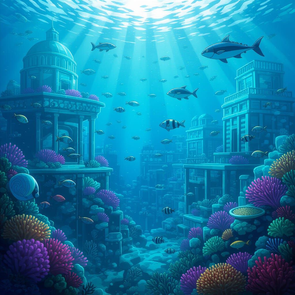 Underwater Metropolis in Manga Scan Anime Style