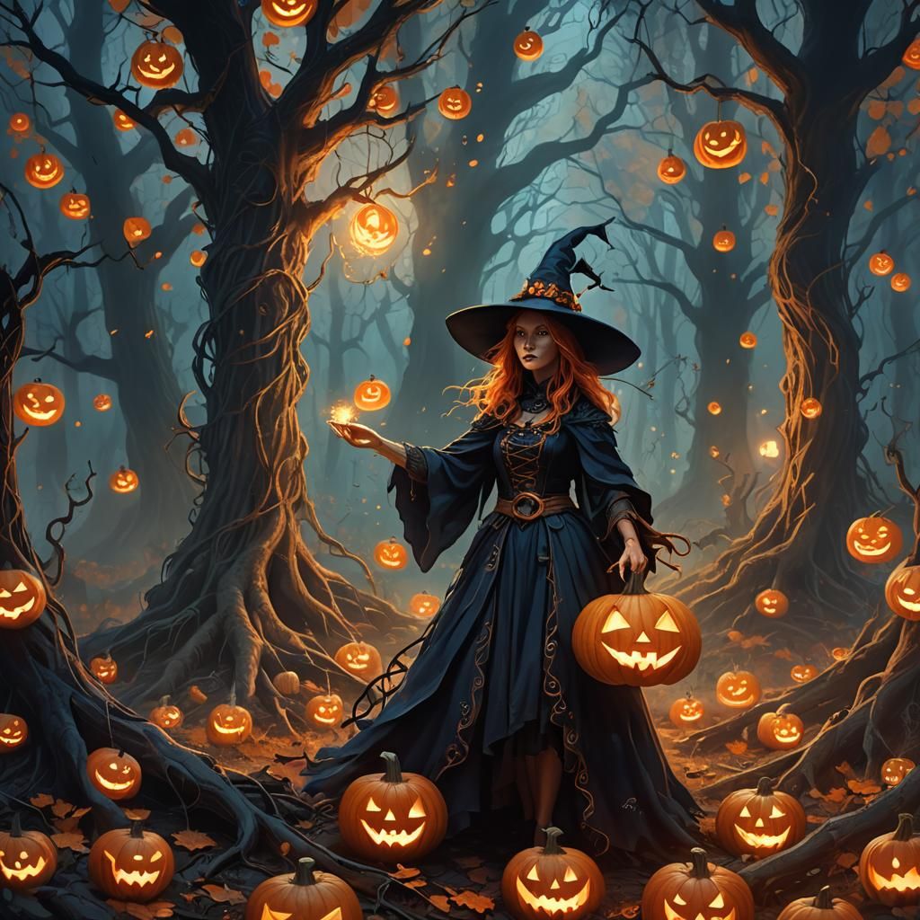 Mystical Witchcraft in a Fantasy Forest Landscape