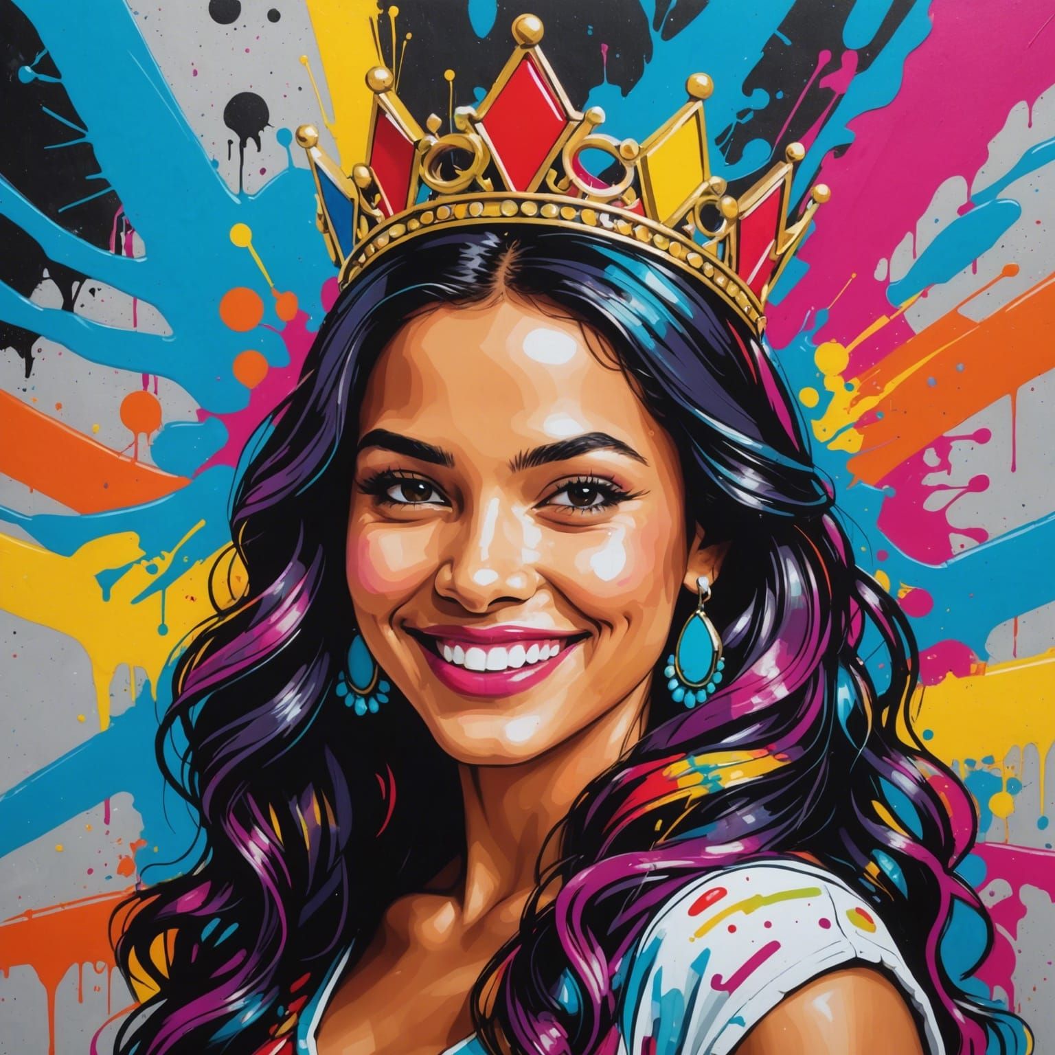 Pop Art Latina Princess Smiling in Graffiti Style