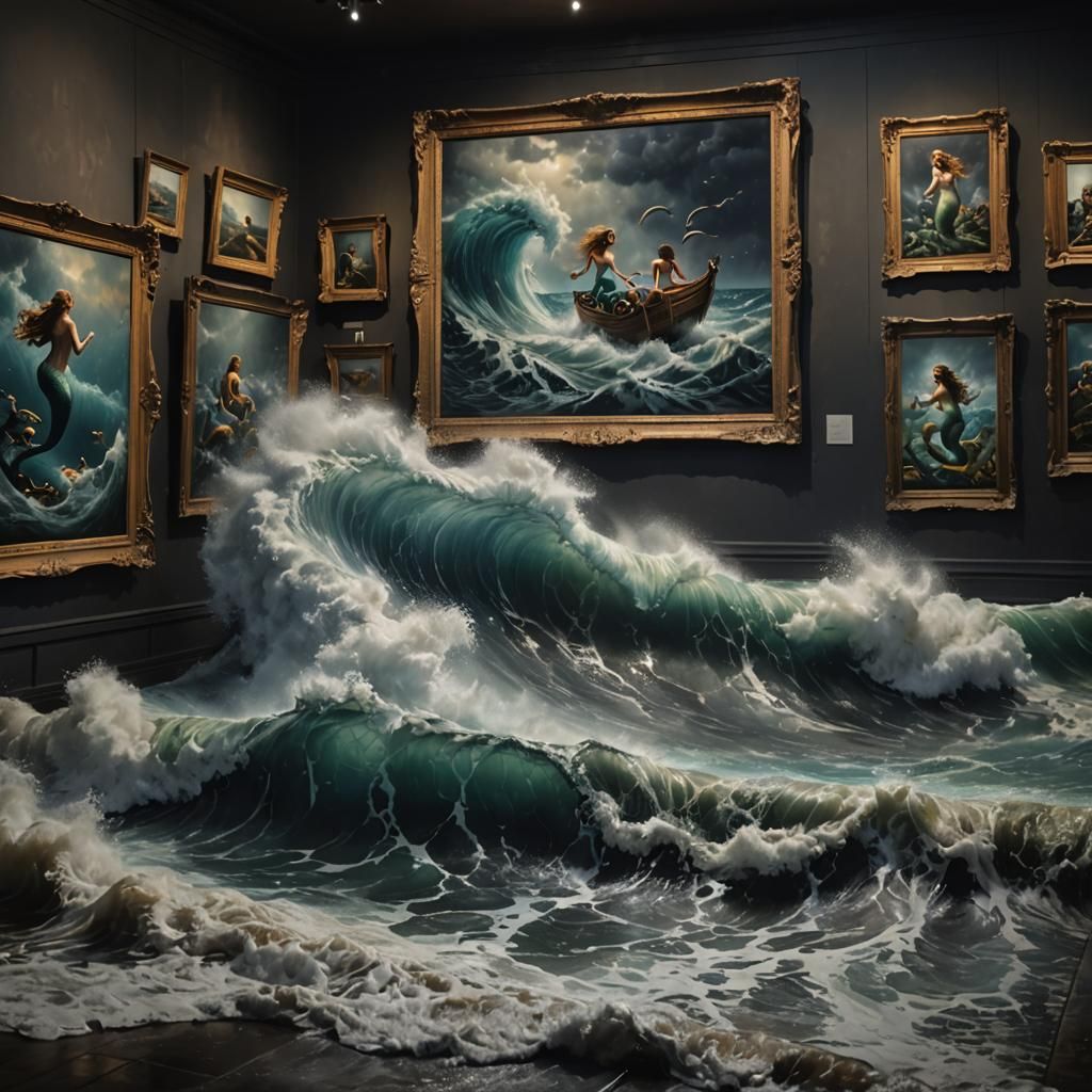 Museum Painting Comes Alive with Mermaids and Storm