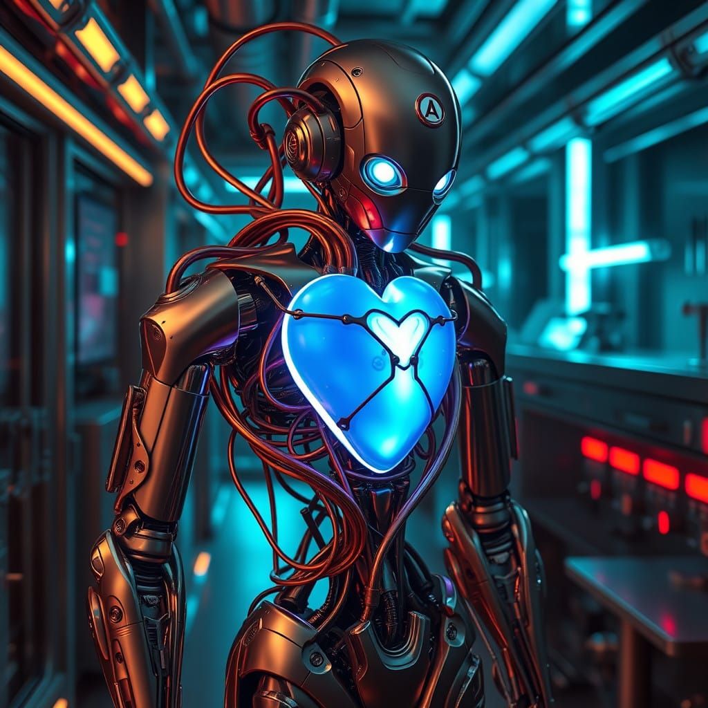 Cybernetic Android Heart in Futuristic Laboratory