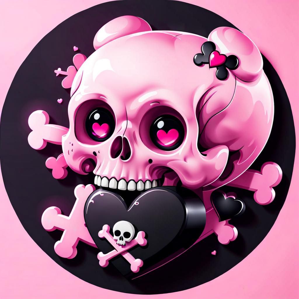 Kawaii Pink Skull Icon in Flat Vector Style