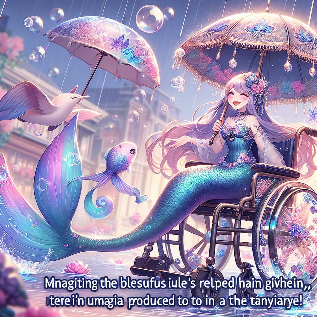 Mermaid Delighting in Whimsical Rainy Fantasy