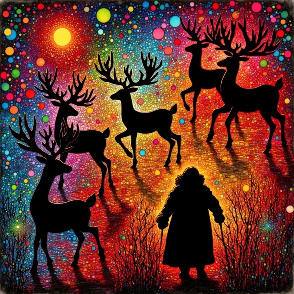 Ethereal Winter Scene: Reindeers in Dreamlike Surrealism