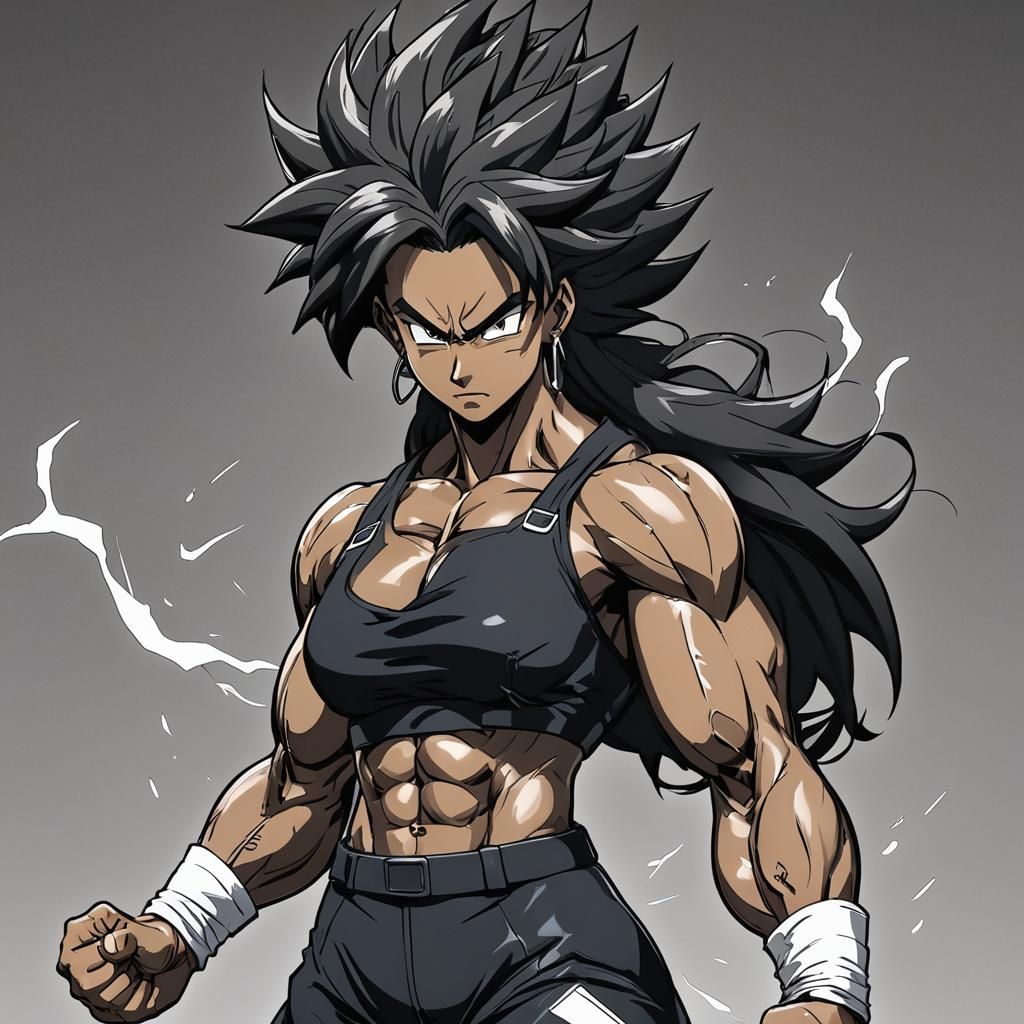 Powerful Black Female Super Saiyan in Anime Style