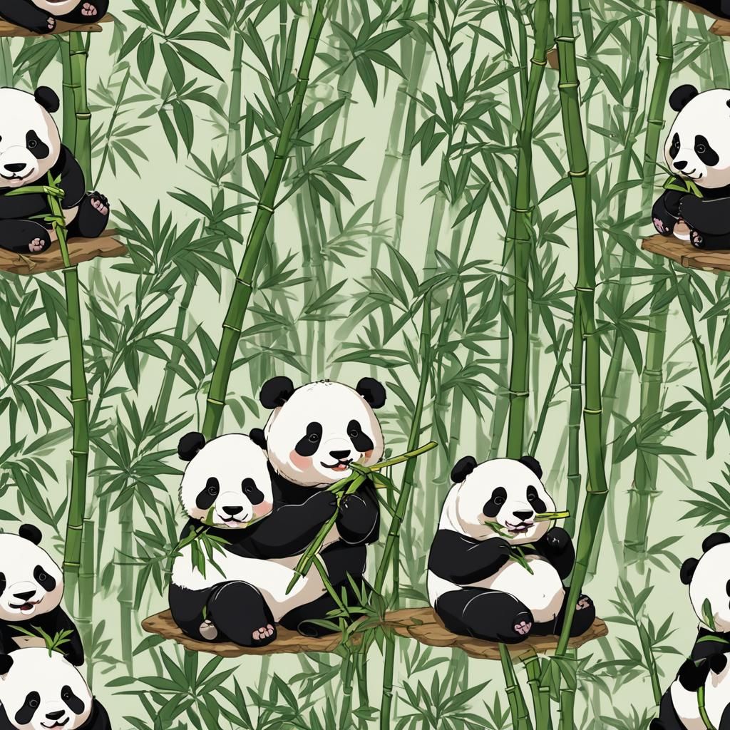 Cute Kawaii Panda Eating Bamboo