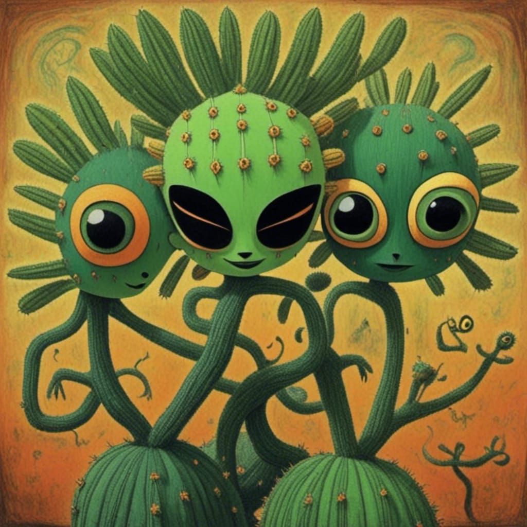 Whimsical Cactus Character in Cartoon Style