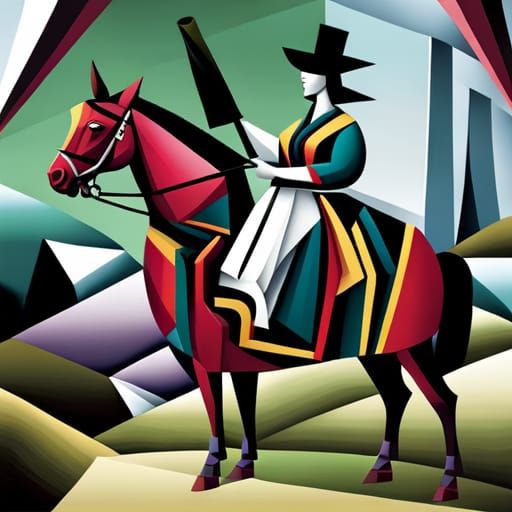 Equestrian Portrait: Spanish Noblewoman in Cubist Style