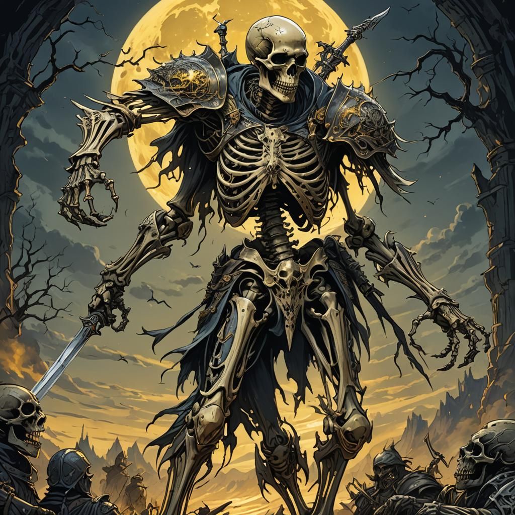 Werewolf Skeleton Battles Knight in Dark Fantasy Art