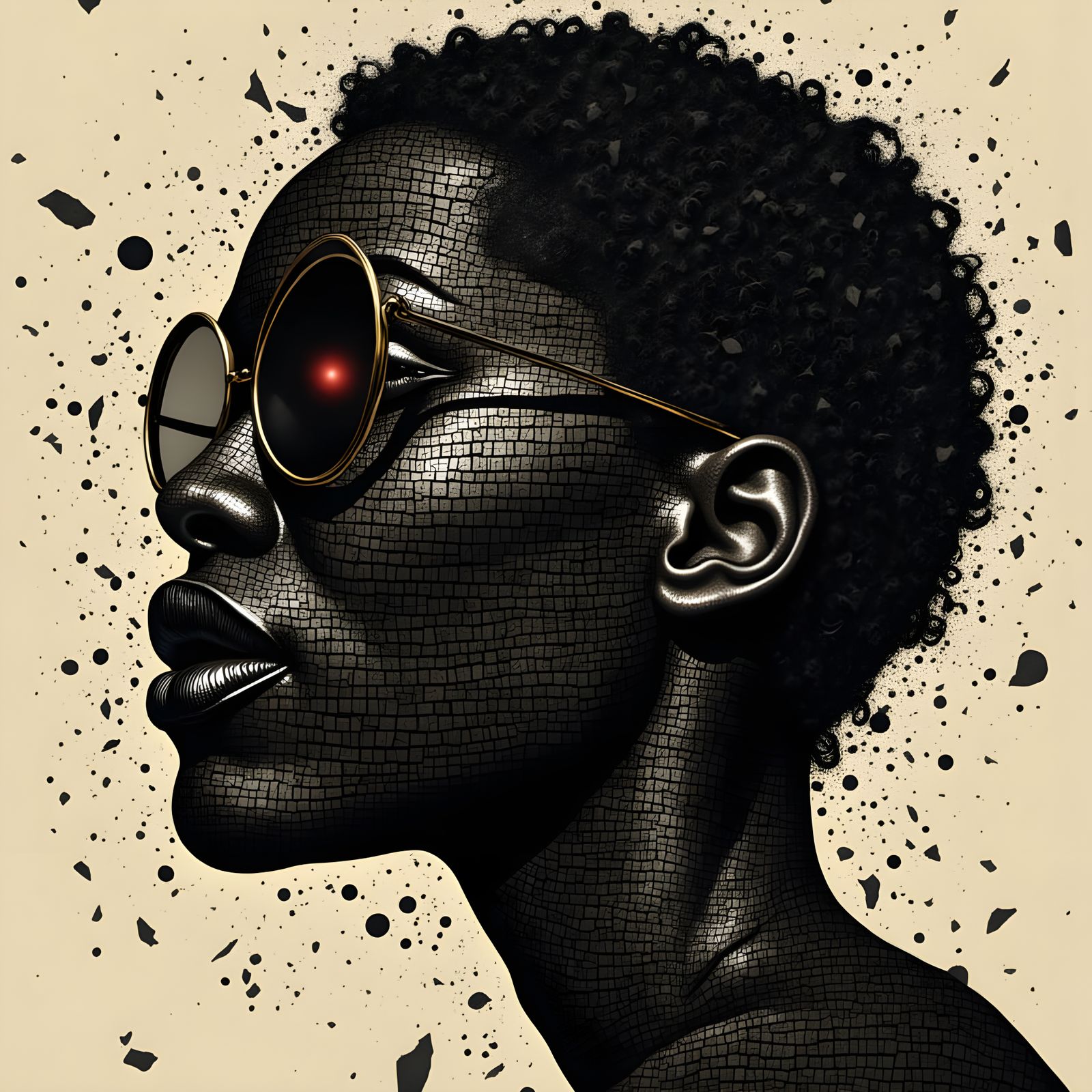 Dark Skinned Woman with Black Hair in Digital Glitch Art