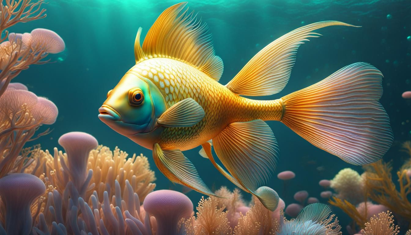 Fantastical Fish with Iridescent Bubbles in 3D