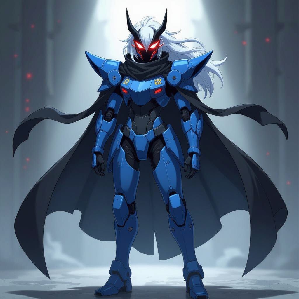 Anime Mecha Pilot with Oni Mask in Studio Trigger Style