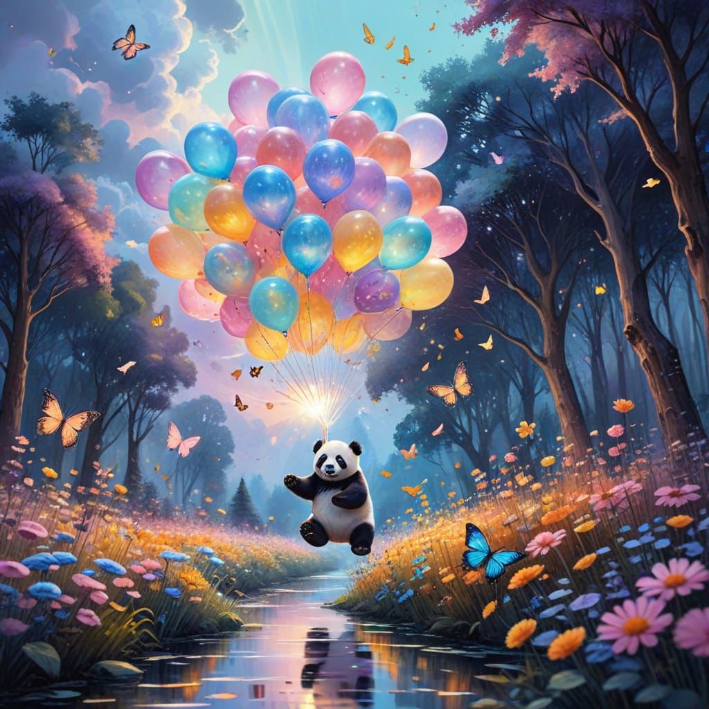 Panda Exploring Dream Park in Whimsical Watercolor Style
