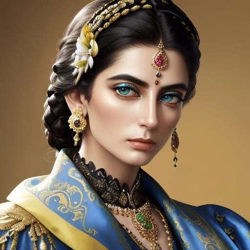 Indira Gandhi Portrait in Surrealist Baroque Style