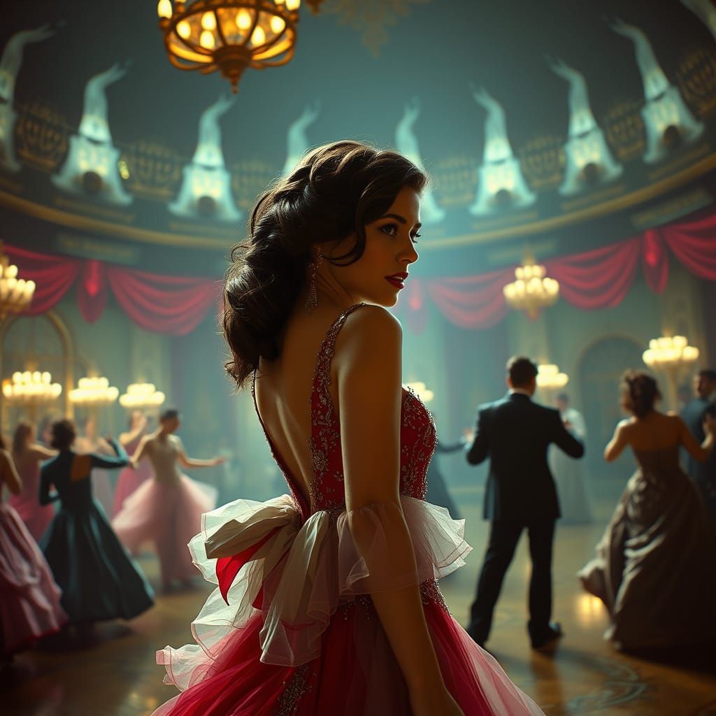 Adult Jennifer Connelly in Labyrinth Ballroom Gown