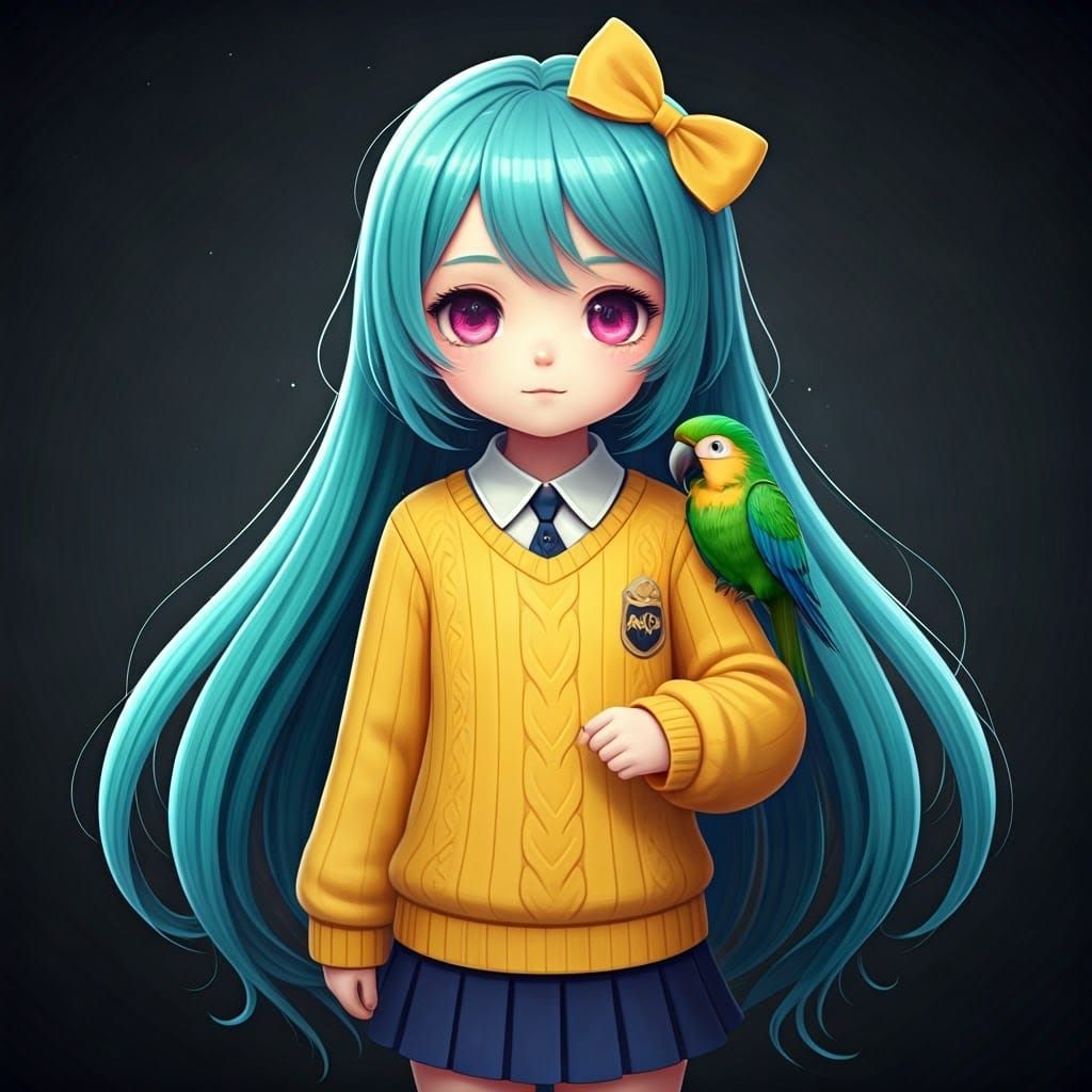 Anime Witch with Parrot in 3D Rendered Art