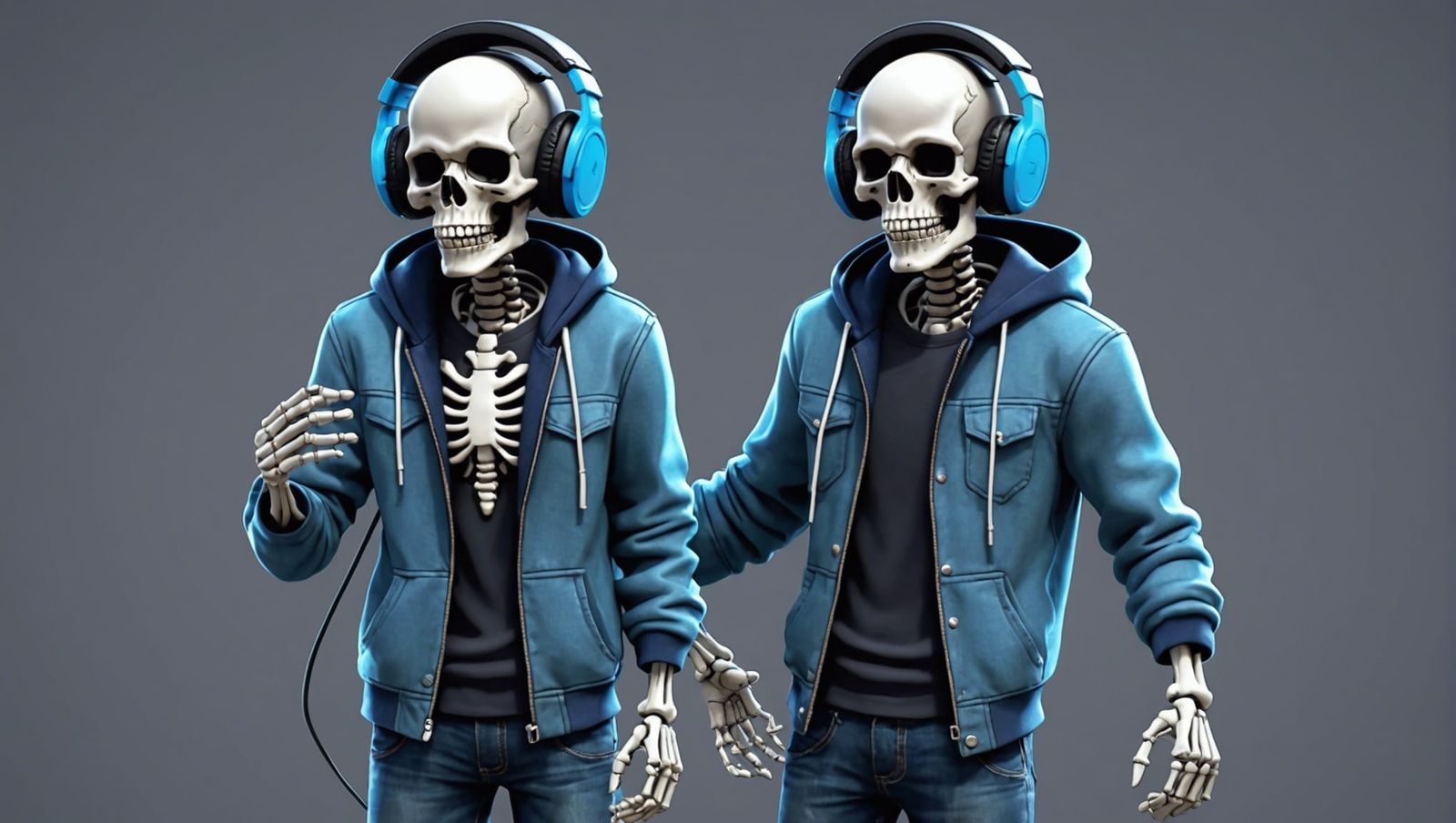 Cartoon Skeleton Singing with Neon Headphones