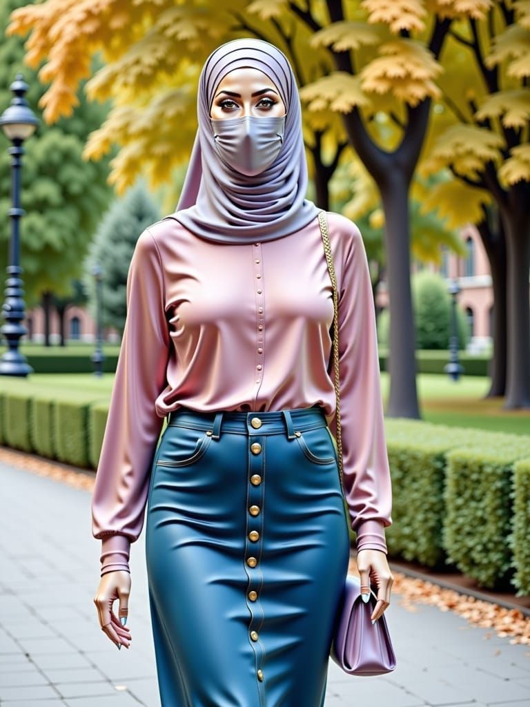 Beautiful Hijabi Teacher Walking in Park