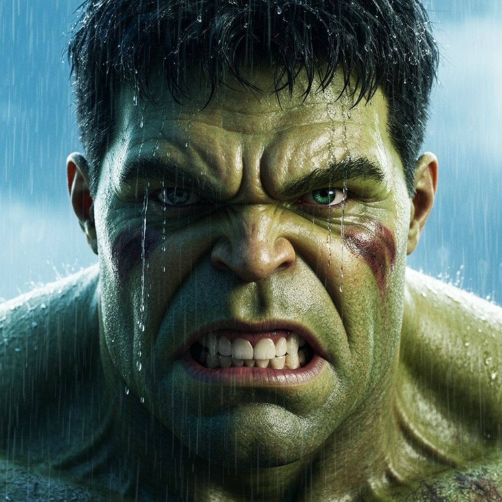 Hyperrealistic Close-Up of the Hulk's Face