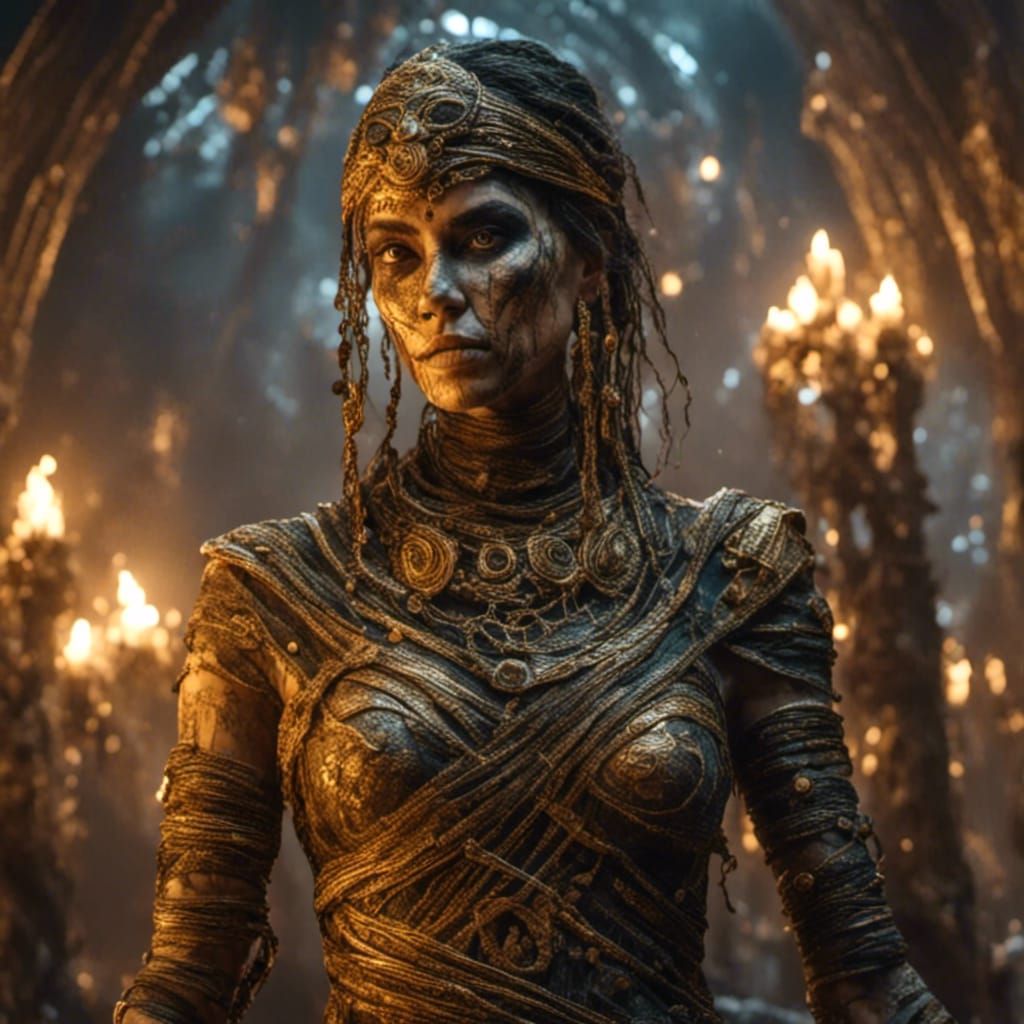 Hyperrealistic Tattooed Female Mummy from The Mummy 2