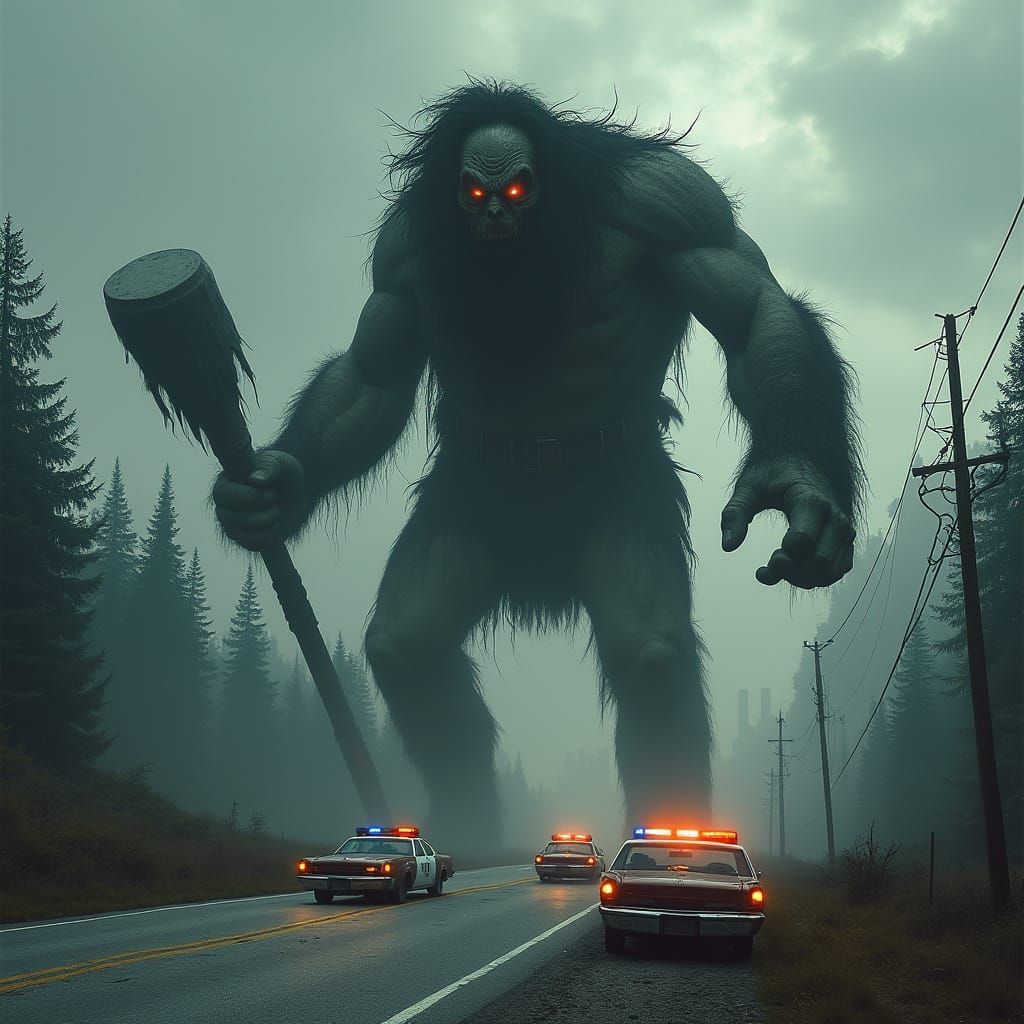 Colossal Ettin Towers Over Desolate Road in Foreboding Lands...