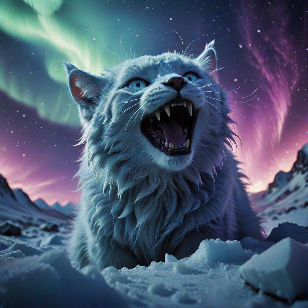 Snowcat Attacks Elves in the Borealis Night