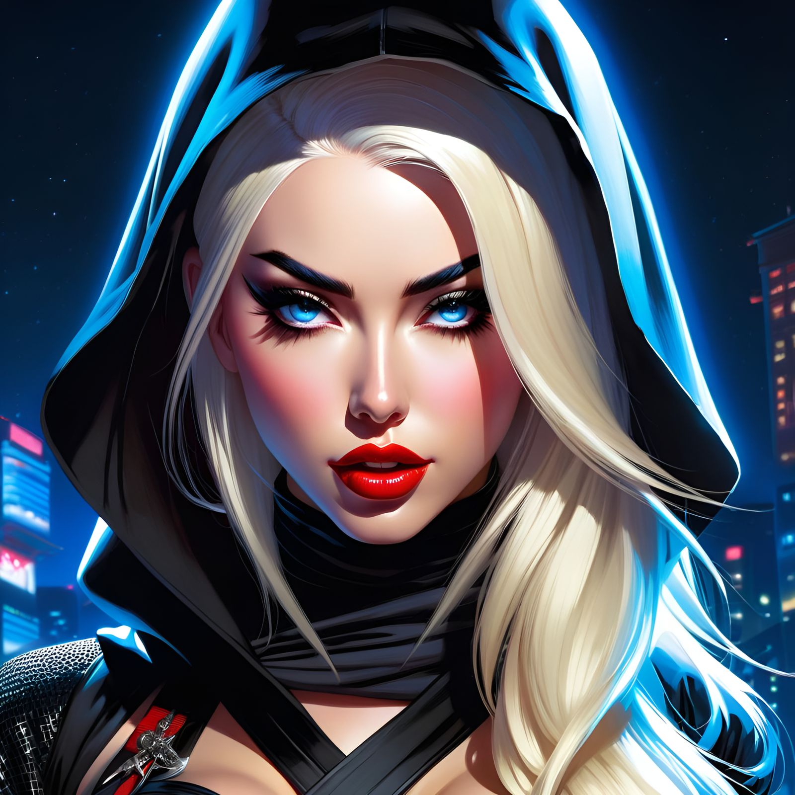 Ninja Woman Portrait in Pin-Up Comic Style