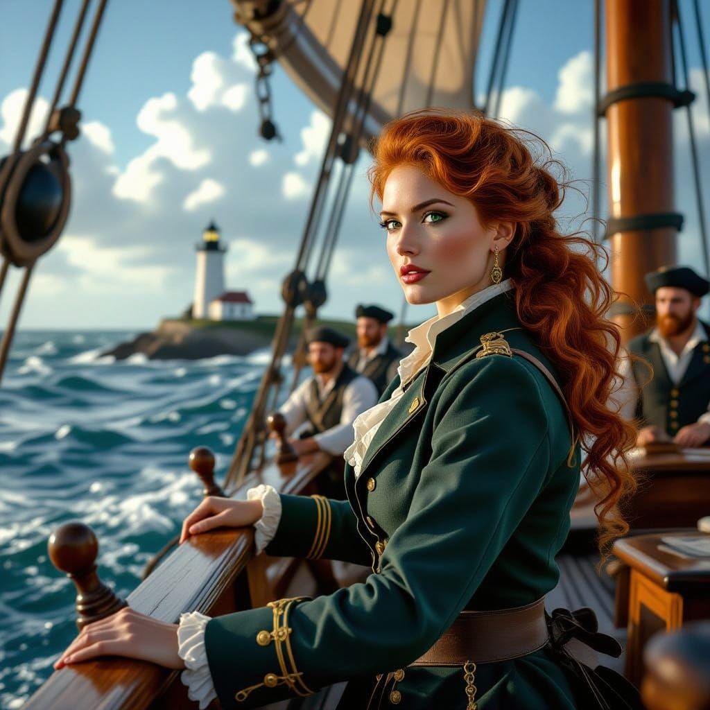 Regal Commander at the Helm in a 19th Century Coastal Scene