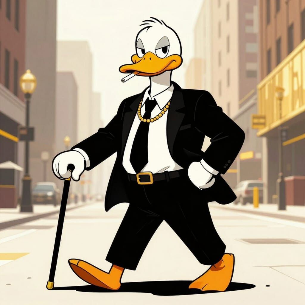 Semi-Realistic Duck-Inspired Character in Classy Gangster St...