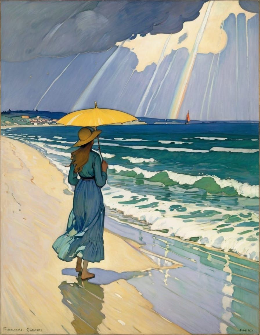 Summer Rainstorm at the Beach: Impressionistic Style