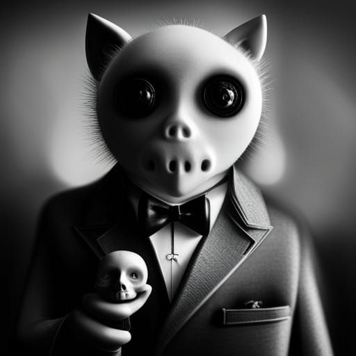 Sinister Noir Pig Doll with Skull