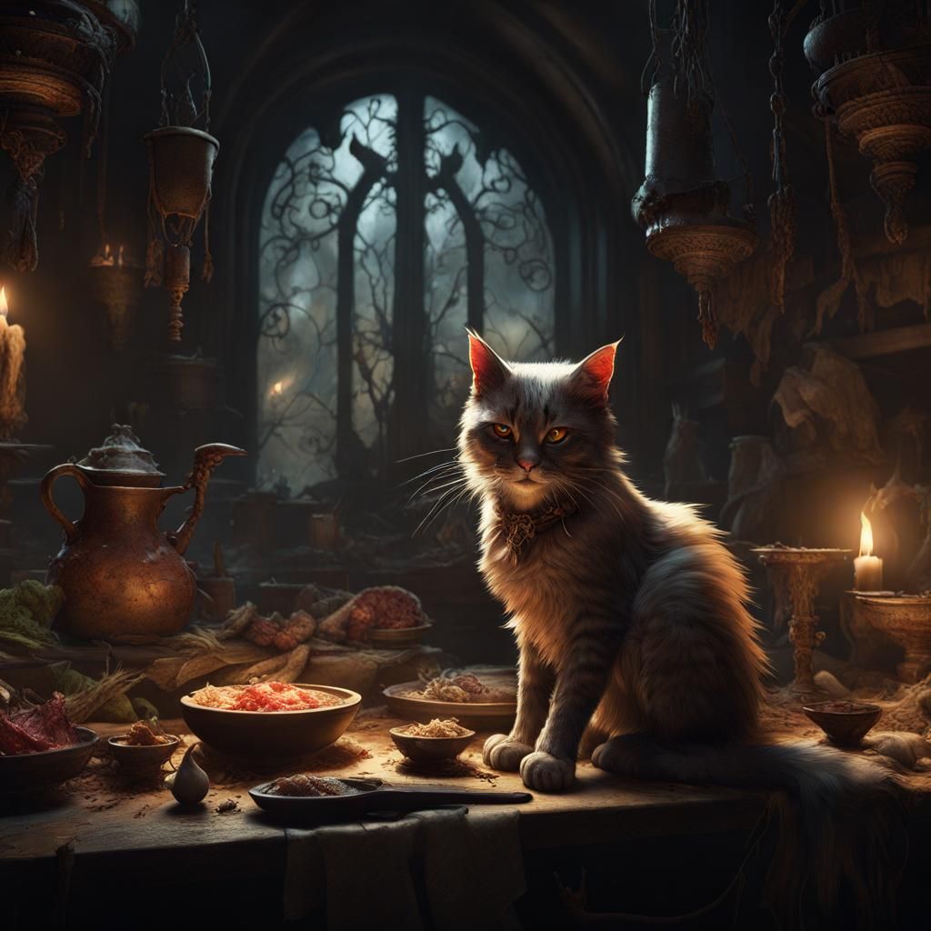 Cannibal Cats in Dark Fantasy Style